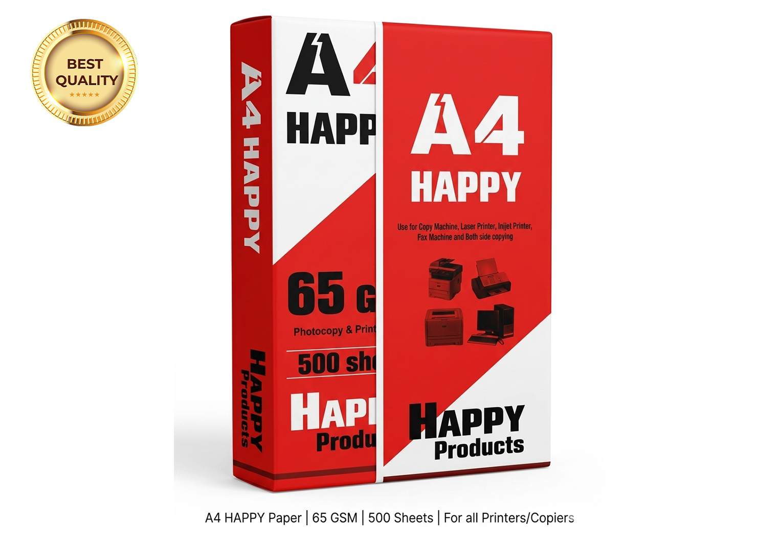 Happy A4 Offset Paper- 65 GSM (500 Sheets Premium Quality)