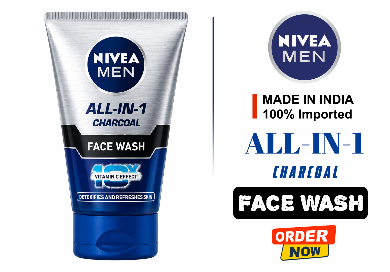 NINEA MEN  ALL IN 1 CHARCOAL FACE WASH- 100g (Indian)